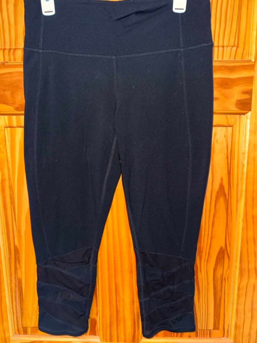 Athleta Black Mesh Panel Leggings L High Rise Crop